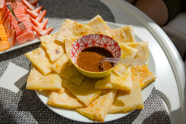 Tortilla chips and salsa served on deck