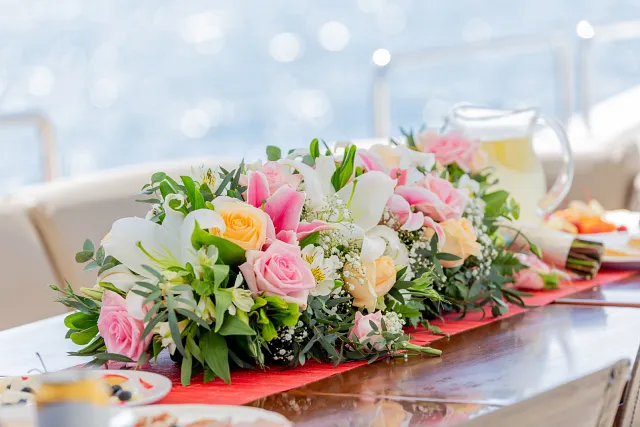 A floral arrangement decorating a table