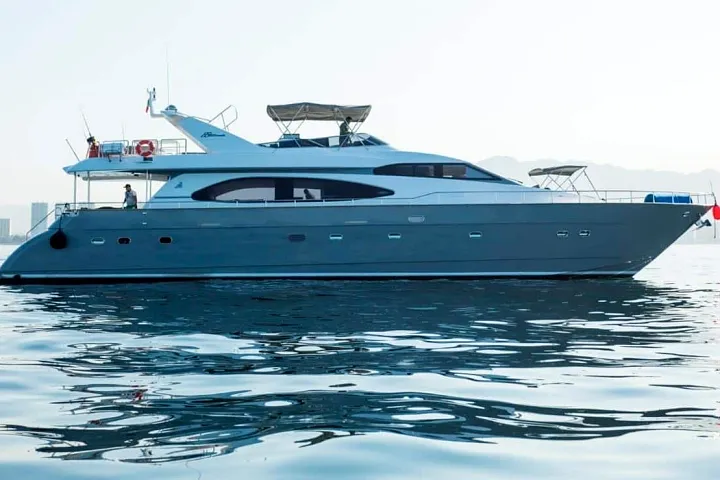 An 85-foot Azimut superyacht cruising on open water
