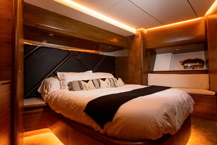 Cabin with a double bed aboard the Azimut 85