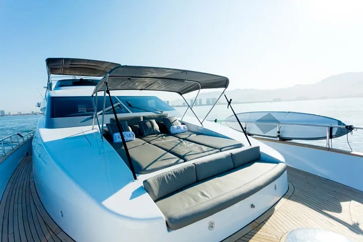 Flybridge sun pads aboard the Azimut 85