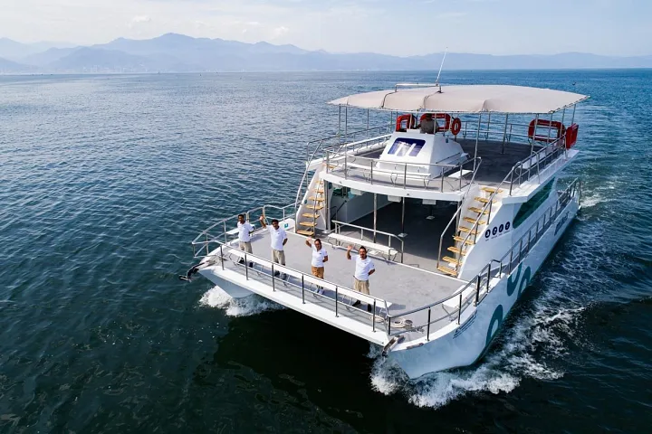 Aerial view of Catamaran 72 under way