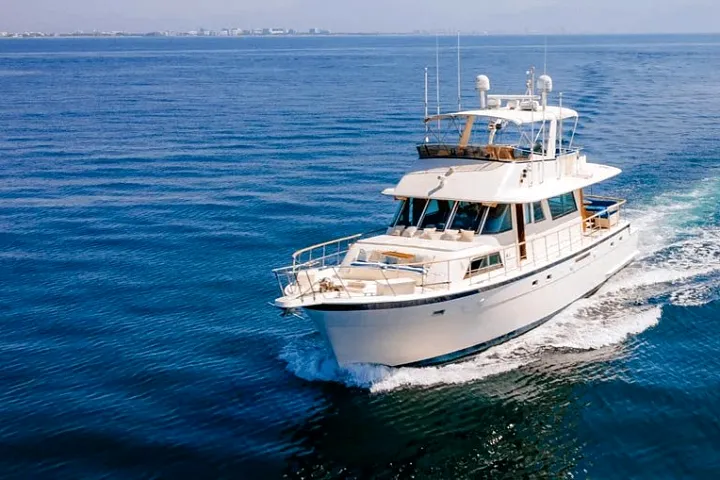 Aerial view of the Hatteras 61 cruising