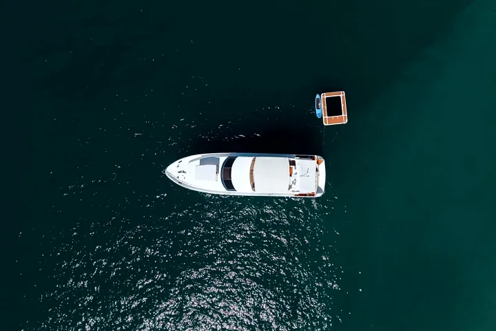 Aerial view of the VTech 65 at anchor